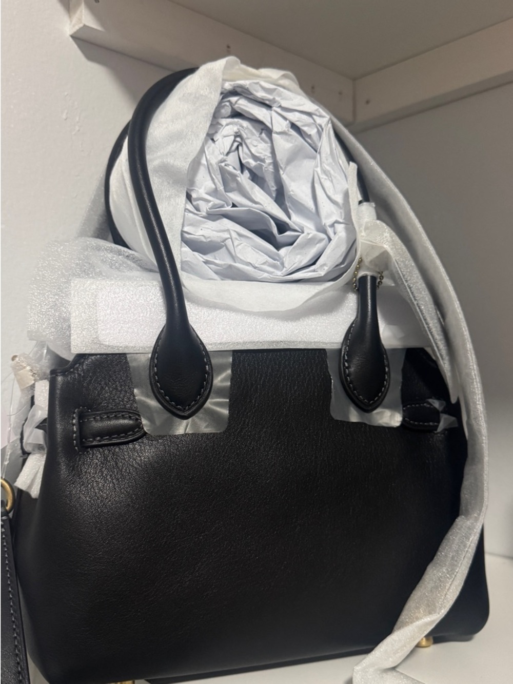 Coach Black Leather Dome Tote with Gold Accents - Picture 4 of 4